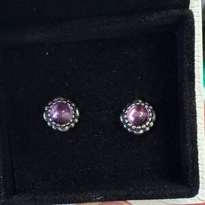 Pandora Silver Earrings with Purple Gemstone